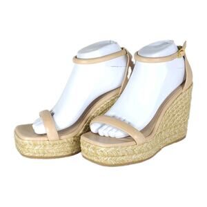 Stuart Weitzman Nudist Women's US8C Beige Leather Espadrille Wedge Sandals